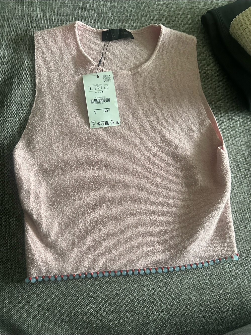 ZARA Light Pink Sleeveless Cropped Tank with Beaded Hem